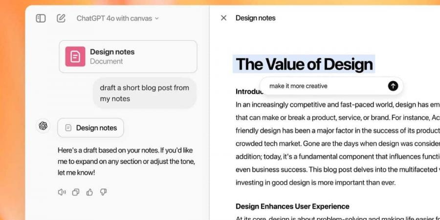 ChatGPT بواجهة جديدة.. OpenAI تتيح أداة Canvas لكافة المستخدمين