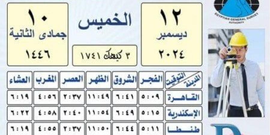 بالقاهرة والمحافظات.. مواعيد الصلاة اليوم الخميس 12 ديسمبر 2024