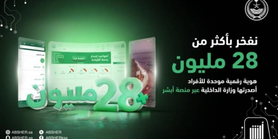 عبر منصّتها الإلكترونية "أبشر" .. تجاوز الهويات الرقمية 28 مليونًا