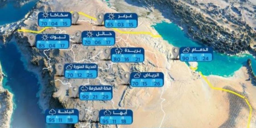 حالة الطقس المتوقعة اليوم السبت على مناطق المملكة