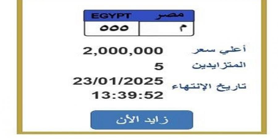 وصل سعرها 2 مليون جنيه.. مزايدة على لوحة سيارة مميزة ‏برقم ‏‏«م 555»‏